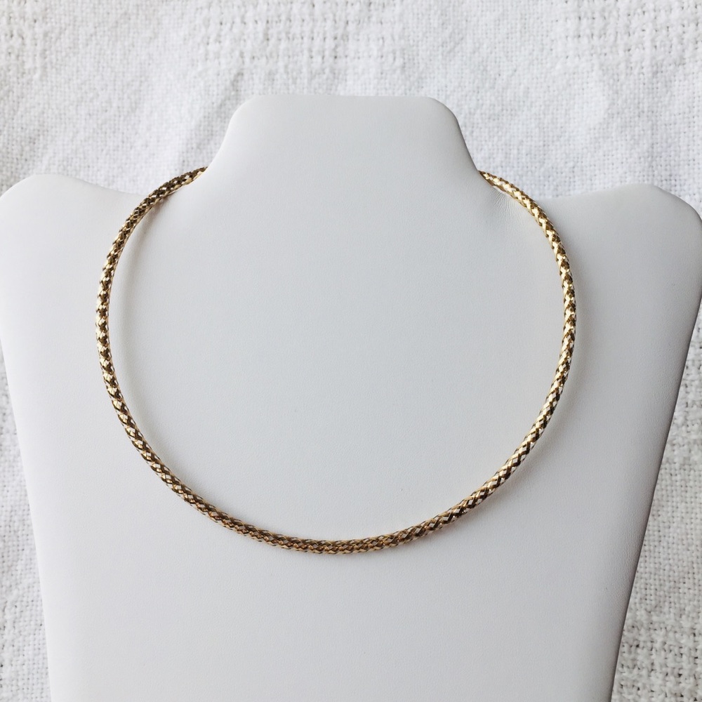 14K Real Yellow Gold Braided Omega Chain Necklace 3mm 6grams 17 + 2 inches long